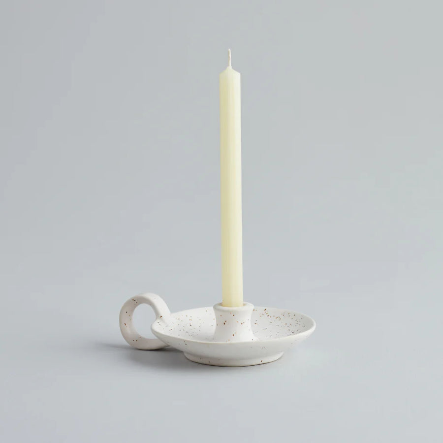 St. Eval White Speckle 1/2" Candle Holder