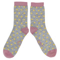 Catherine Tough - Women's Lambswool Ankle Socks "SPOTS" Grey/Yellow