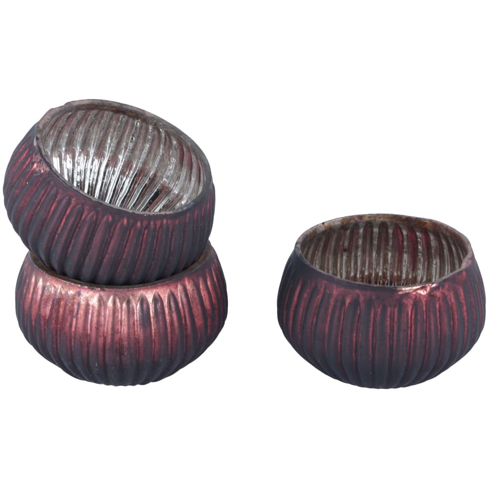 Grand Illusions - Ribbed MIni T-Light Holder / Matt Dark Red
