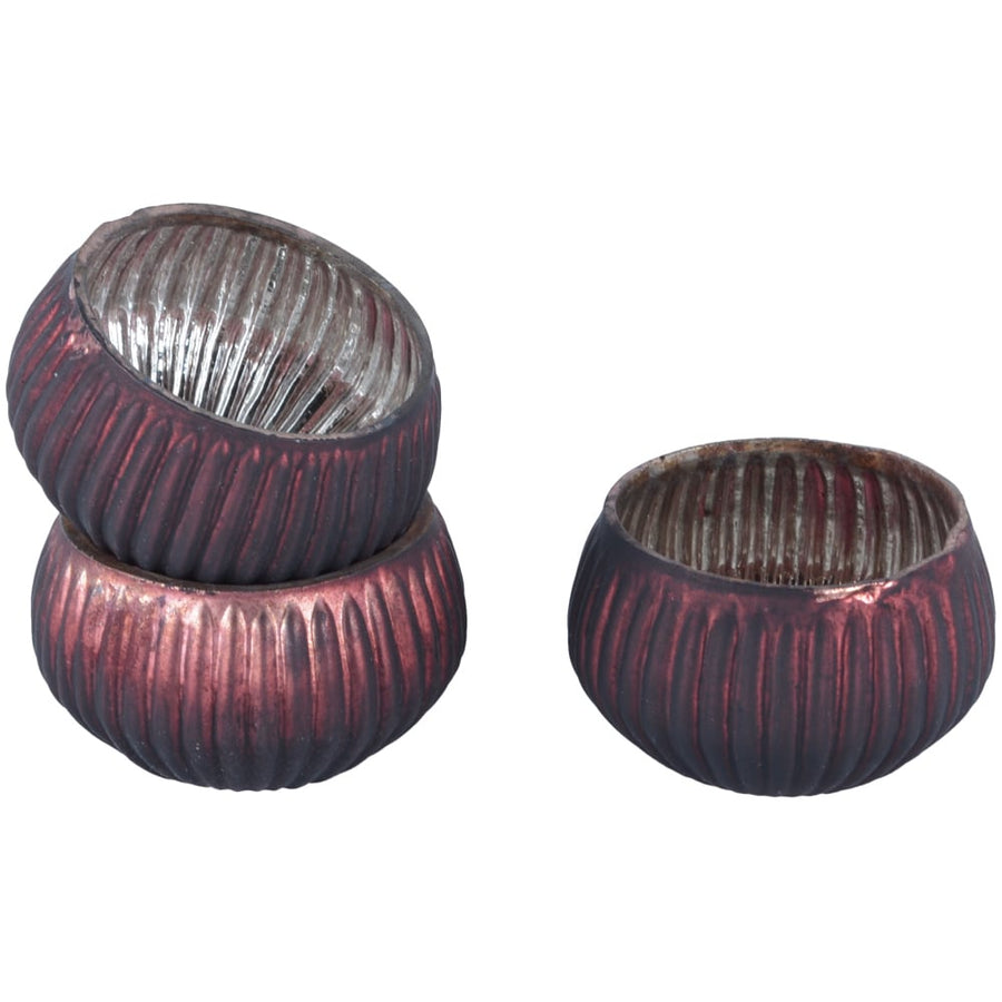 Grand Illusions - Ribbed MIni T-Light Holder / Matt Dark Red
