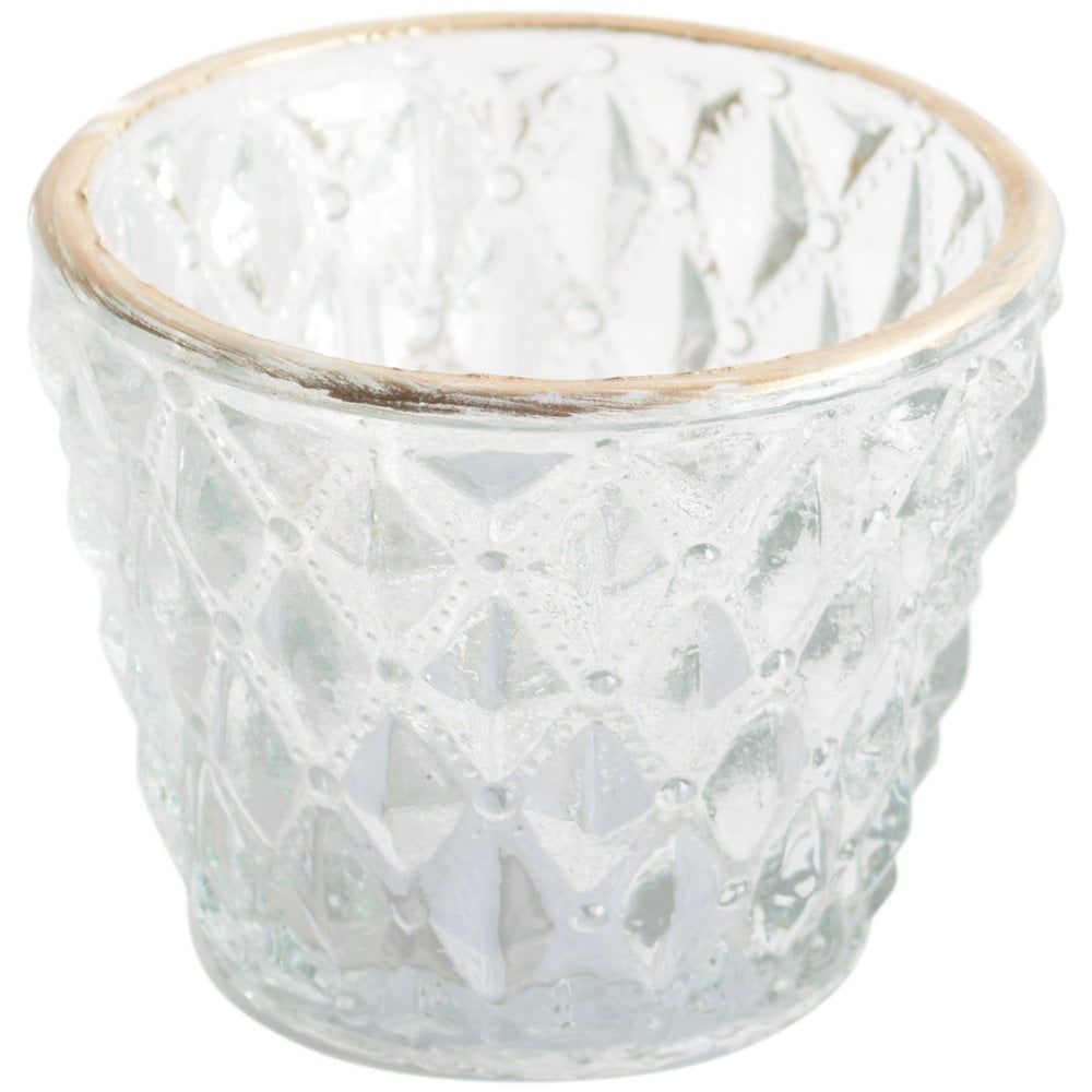 Grand Illusions - Tealight Holder Pressed Diamond w/ Gold Rim