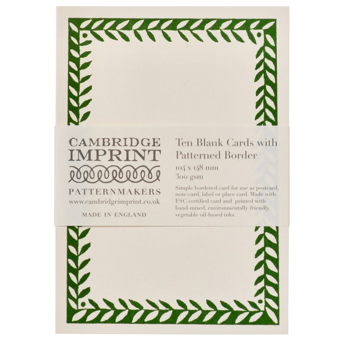 Cambridge Imprint - Blank Cards with Patterned Border 10Pk / Pea Green