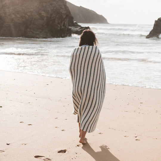 Atlantic Blankets- Sailor Blue Stripe Wool Blanket