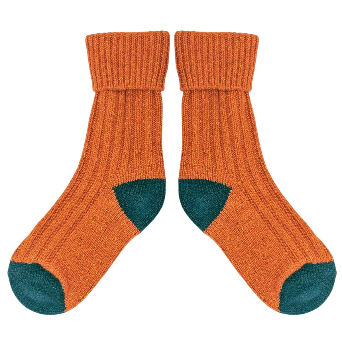 Catherine Tough - Unisex Recycled Silk Blend Ribbed Socks: Orange & teal - large