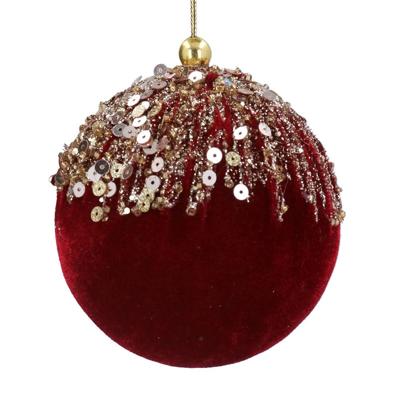 Burgundy Velvet Ball with Gold Cascade (8x8x8cm)