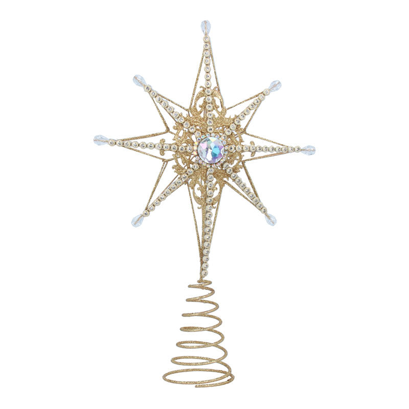 Gold Tree Top Star w Acrylic Beading & Clear .