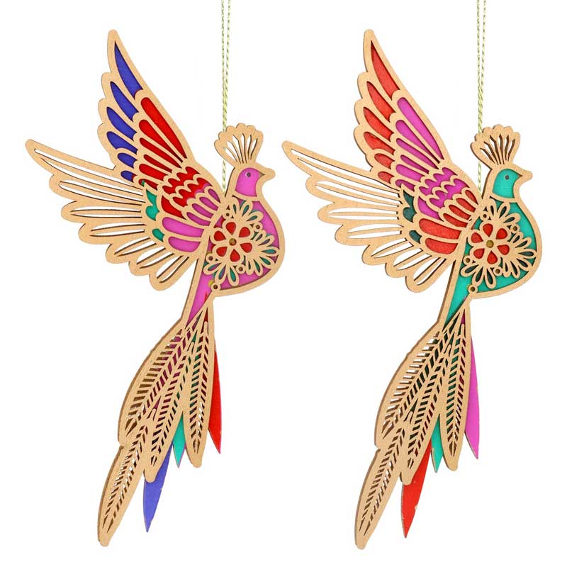 Wood Flying Rainbow Bird Dec, Lge, 2as .