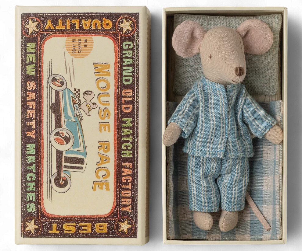 Maileg - Big brother mouse in matchbox (blue pyjamas)