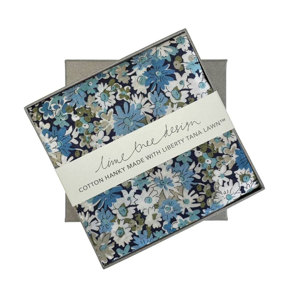 Lime Tree Design Single Boxed Hanky / Blue Libby