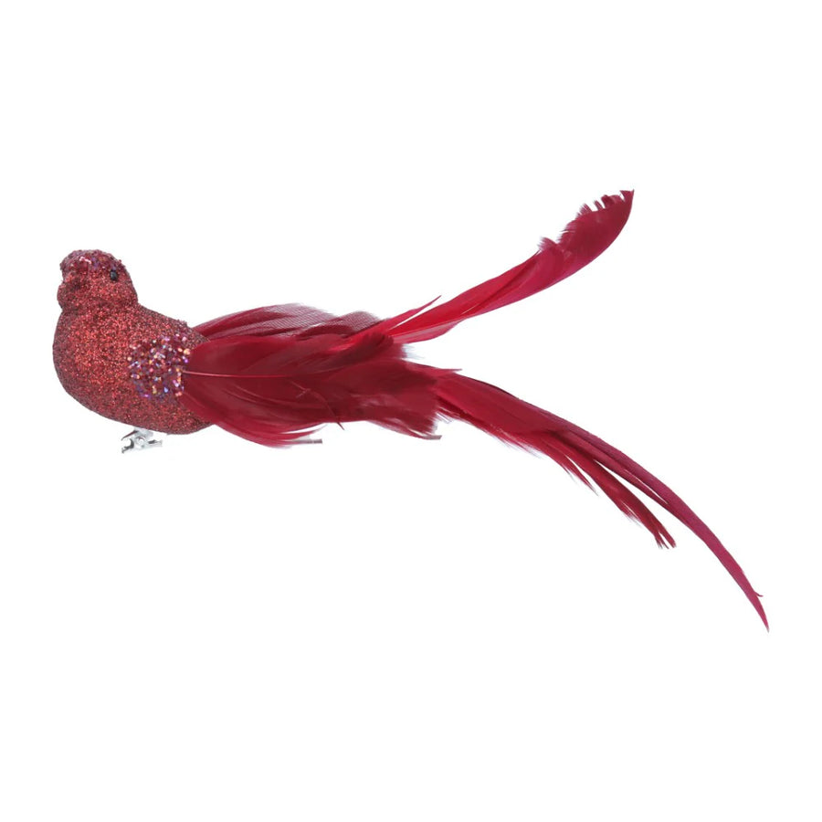 Red Sparkle/Feather Bird Clip, Sml .