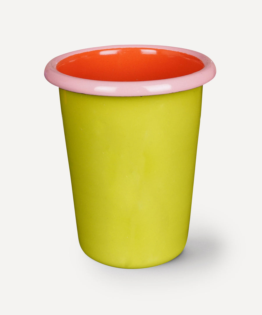Bornn Colorama- Small Tumbler 250c Chartreuse and Coral with Soft Pink Rim