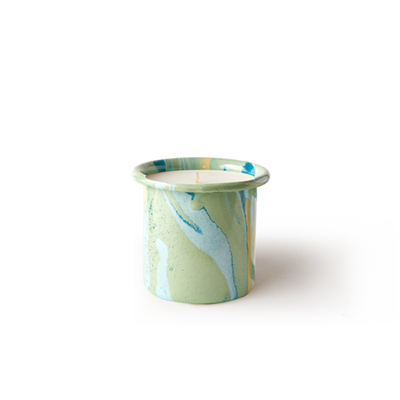 Bornn Fig Leaf Candle in Marble Mint Enamel Container